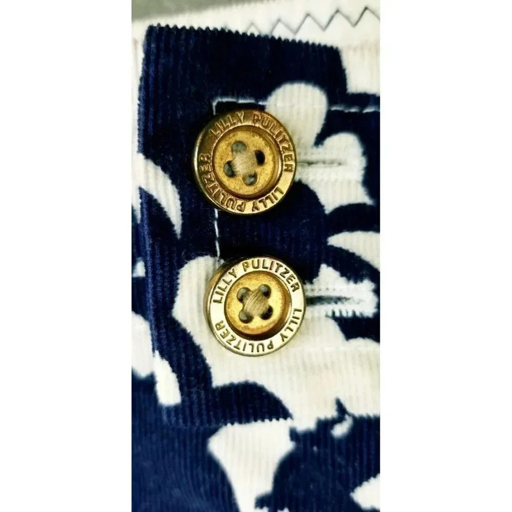 Lilyl Pulitzer Palm Beach Fit Size 2 Womens Navy White Horse Corduroy Crop Pants - Picture 8 of 13